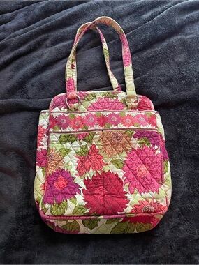 Vera Bradley Hello Dahlia Quilted Tote Shoulder Bag Pink Green Floral Retired
